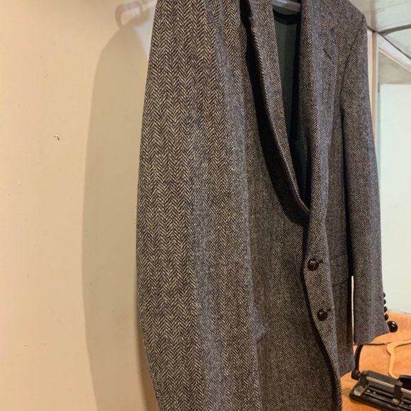 Sport Coat Blazer Jacket Herringbone Black Gray Tweed Men's Size 46L 100% Wool - Picture 3 of 9